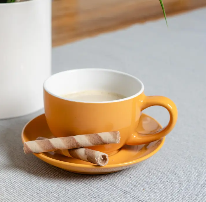 Soucoupe à cappuccino en grès 14 cm jaune - Elvarro